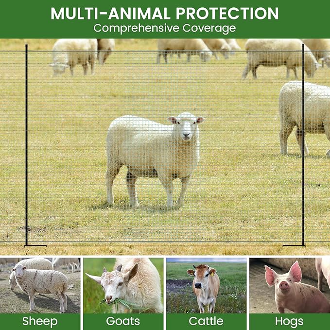 DoCred Non Electric Fence Netting, 40in x 164ft Portable Movable Livestock Nets Mesh for Chickens,Goats, Sheep, Dog, Reusable Nylon Animal Barrier Fencing Netting for Backyards, Farms Ranches