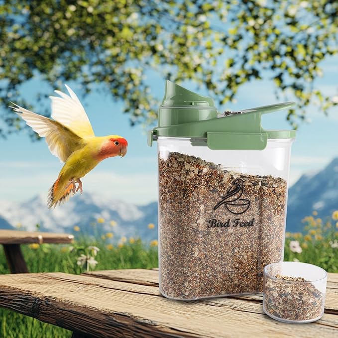 Bird Seed Storage Container,Pet Food Storage Containers with Handle and Measuring Cup/Lid,Airtight Bird Food Storage Container for Wild Bird Feeders Dispenser Hermetically Or Outdoor Feeding