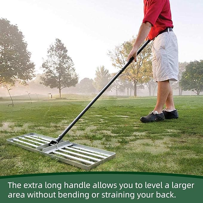 Professional Lawn Leveling Rake, 36x10inch Heavy Duty Lawn Lute & Lawn Leveller with Stainless Steel Pole, for Effortless Leveling on Garden, Golf Course, Farm, Backyard