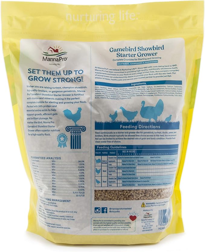 Manna Pro Gamebird Showbird Crumbles, Vitamin and Mineral Supplement for Poultry, Supports Growth, Feathering, and Overall Health, Complete Nutrition for Game and Show Birds, 6-Pack of 5 lb Bags