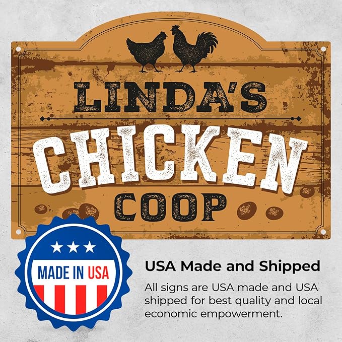 Personalized Chicken Coop Sign, Custom Name Farmhouse Backyard Décor For Sign, 10x14 Inches, Rust Free .040 Aluminum, Fade Resistant, Made in USA by Sigo Signs