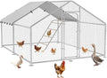 Large Metal Chicken Coop with Roosting Perch, Waterproof and UV-Resistant Cover, Outdoor Walk-in Cage Hen House for Yard Farm Rabbit Duck Chicken Run Spire Roof (10’ W x 13.2’ L x 6.4’ H)