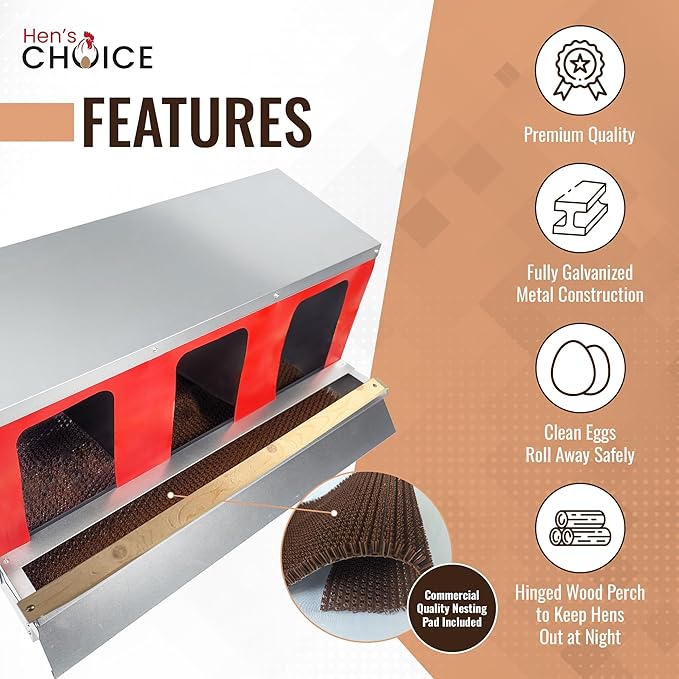 Hen's Choice™ - Roll Out Nest Box for Chickens | Roll Away Nest Box | 3 Compartment 36" | Heavy Duty Galvanized