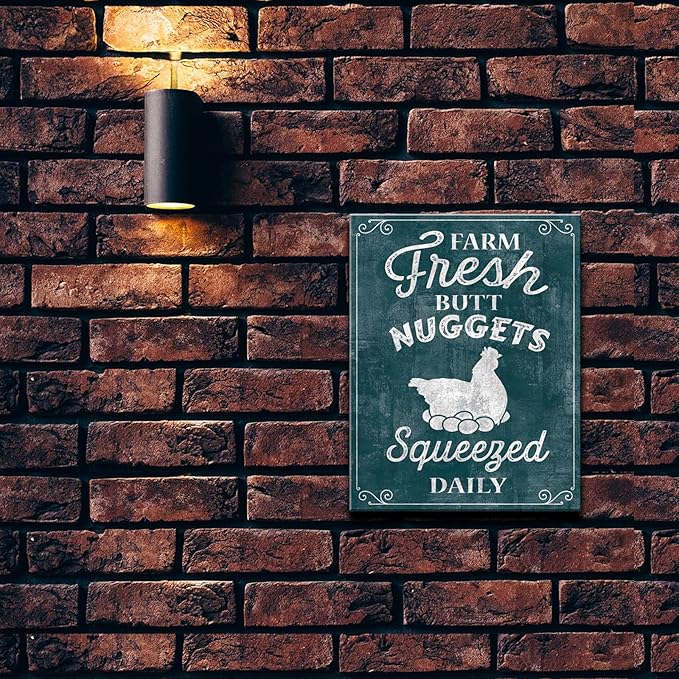 Desperate Enterprises Farm Fresh Butt Nuggets Tin Sign - Nostalgic Vintage Metal Wall Decor - Made in USA