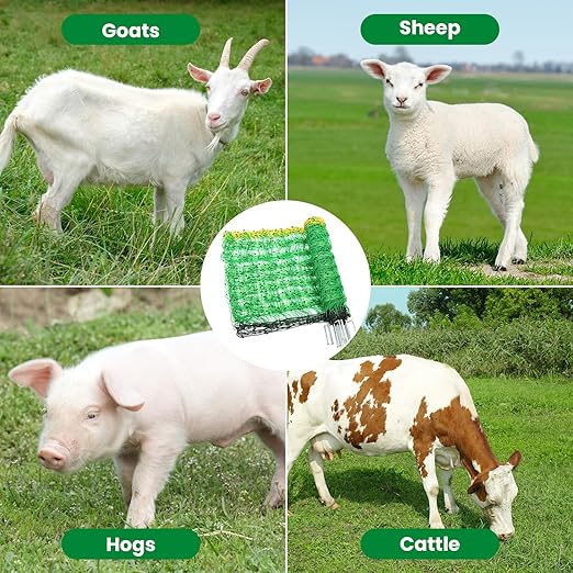 Electric Fence Netting, 49.6" H x 164'L Portable Livestock Nets, Electric Fence Kit with 14 Posts Double Spiked, PE Net Fencing for Cattle, Sheep, Goat, Hogs, Used in Backyards, Farms and Ranches