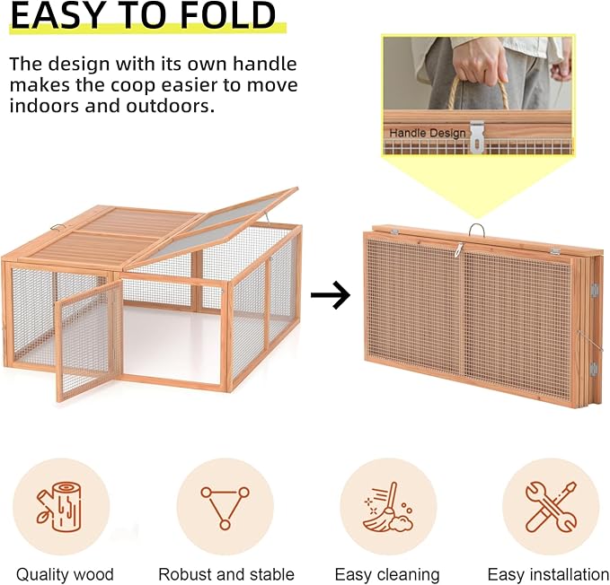 Chicken Coop Run Rabbit Cage No Assembly Portable Chicken Run Bunny House with Top & Side Opening Doors,Outdoor Small Animal Playpen Wooden Chicken Brooder Box Guinea Pig Cage 45"x 42"x 20"
