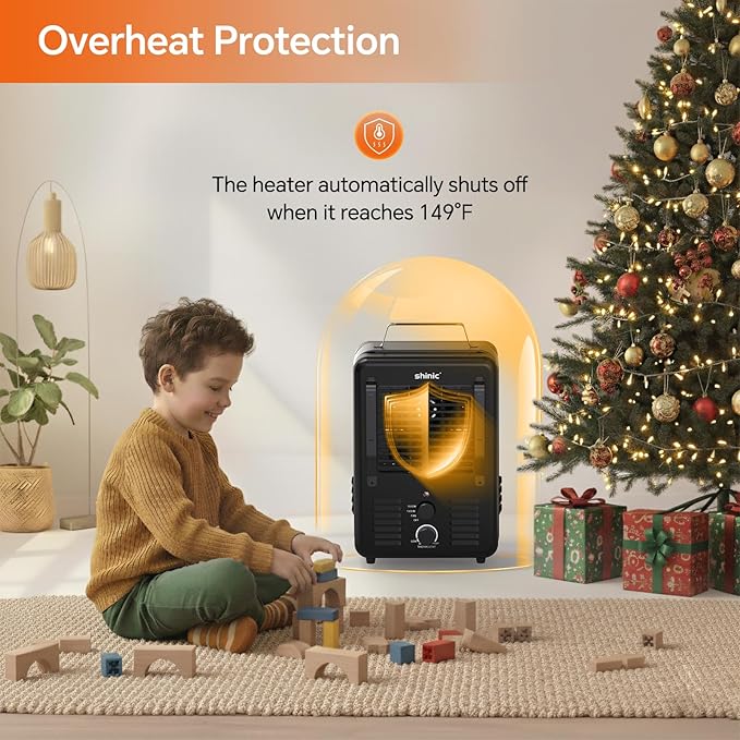 Shinic 1500W Milkhouse Heater, Milkhouse Utility Heater with Adjustable Thermostat, Tip-Over & Overheat Protection, ETL Listed for Garage, Farm, Workshop, Black