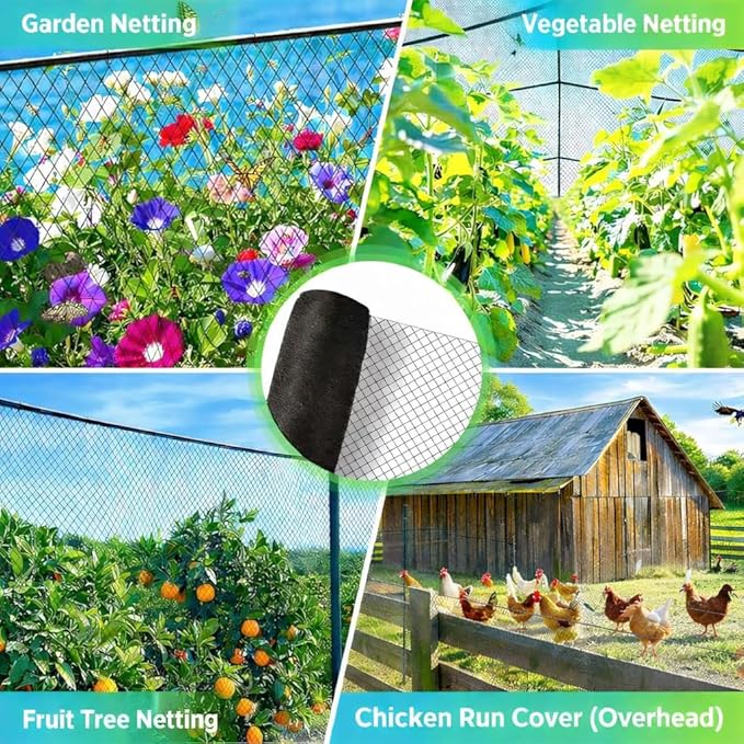 Bird Netting for Garden & Chicken Coop, 7.5 x 100 ft HDPE Mesh Netting (0.6 in), for Fruit Trees, Berries, Vegetables & Chicken Run Overhead Cover