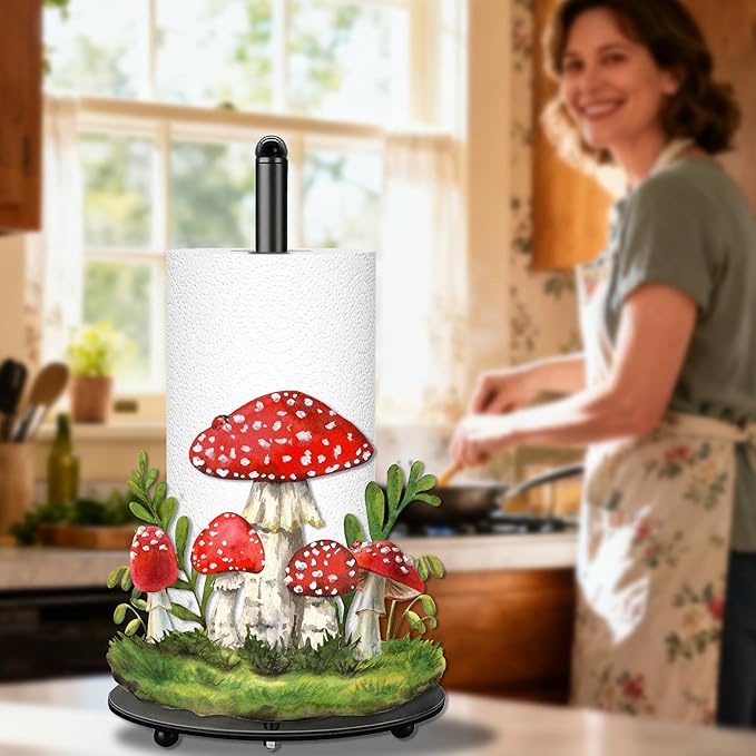 Mushroom Paper Towel Holder, Mushroom Decor for Countertop Cute Farmhouse Home Table, Housewarming Birthday Gifts for Farm