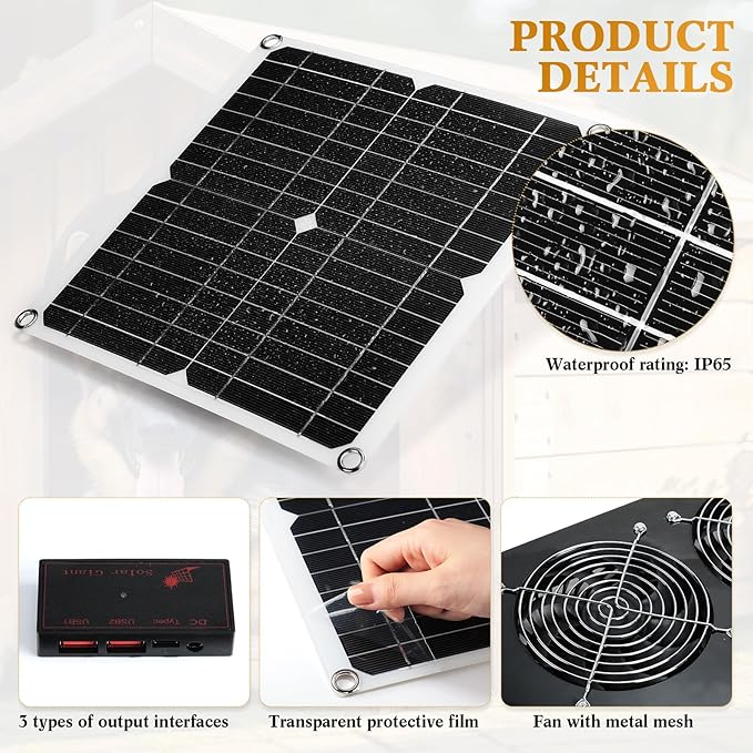 2 Set Solar Panel Fan Kit with 4 Fans 12w USB Weatherproof Solar Exhaust Fan Outdoor Solar Greenhouse Fan Portable Chicken Coop Fan, Metal Shell for Sheds, Attic, Pet Houses, Window Exhaust