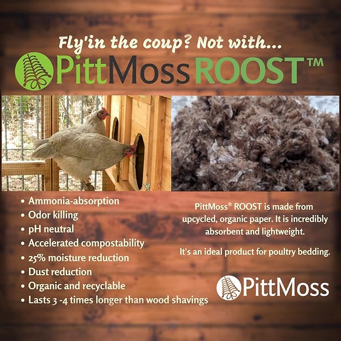 PittMoss Roost Eco-Friendly, Organic, Peat-Free Poultry Bedding, 4 Cubic Feet - for Chickens, Turkey, Geese, Ducks & More - Made in USA from Recycled Paper