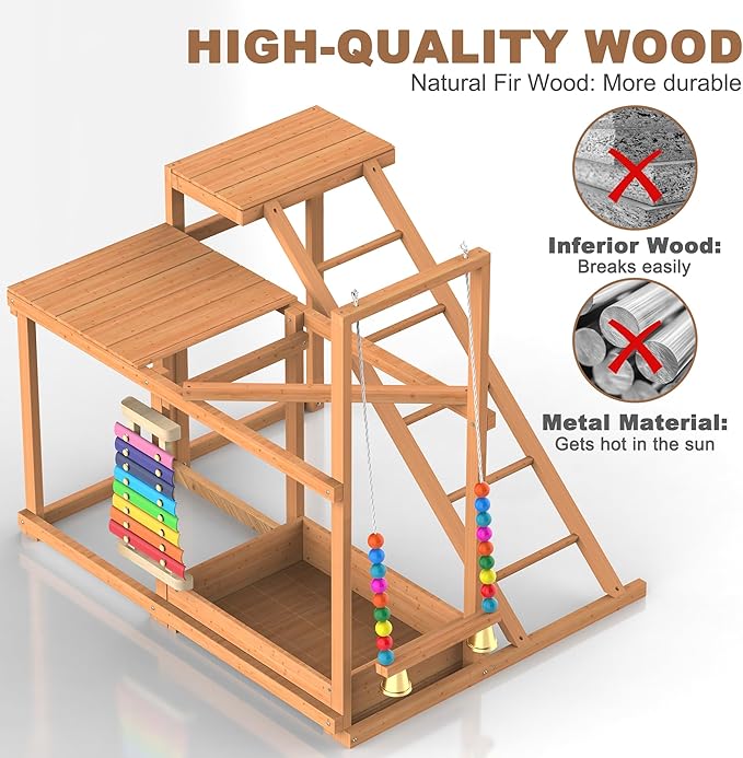 Chicken Perch with Swing, Chicken Roosting Bars, Wood Toy for 3-4 Birds, Hen Ladder & Activity Play, Chickens for Coop with Multiple Perches & Feeder, Suitable for Backyard Farm