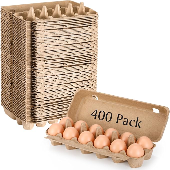 400 Pcs Cardboard Egg Cartons Blank Paper Pulp Egg Cartons One Dozen Egg Cartons Container Empty Egg Tray Pulp Fiber Egg Holder for Kitchen Farm Market Family Storing Eggs, 2 x 6 Style
