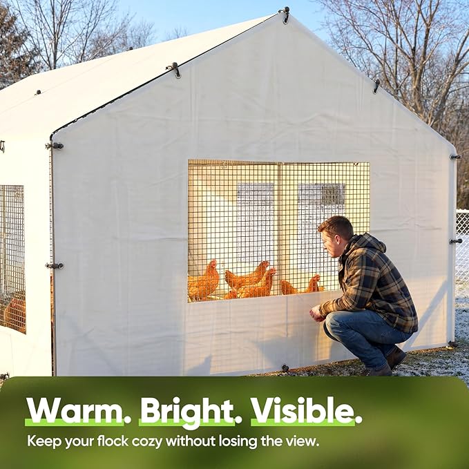 Quictent 8.9x6.5 FT Chicken Coop Cover Heavy Duty Winter Wrap with Window, Waterproof Chicken Run Tarp, Full Enclosure Insulation, 12 Ball Bungees (Back Panel)