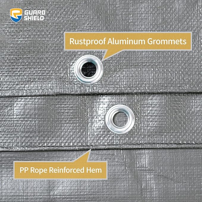 GUARD SHIELD Heavy Duty Tarp 8x10 Feet Silver/Black Multi Purpose Thick Waterproof Poly Tarp Cover 10mil