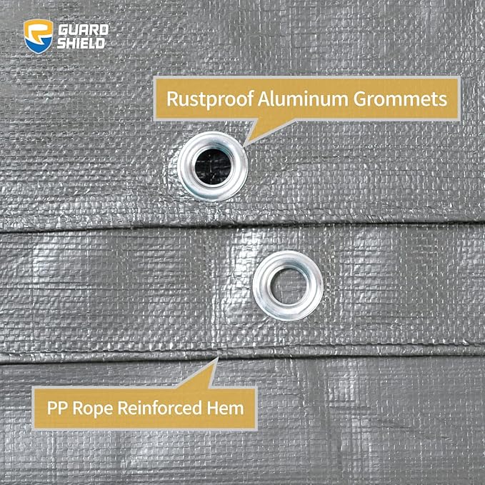 GUARD SHIELD Tarps Heavy Duty Waterproof 10x10 Feet Silver/Black Poly Tarp Cover Square Outdoor Thick UV Resistant Tarpaulin with Grommets 10mil (2-Pack)