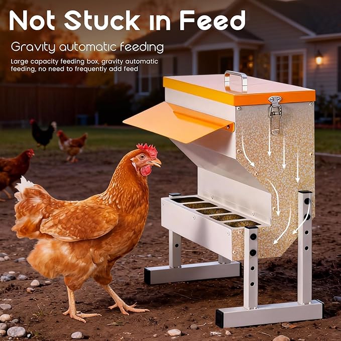 16L Metal Chicken Feeder, Adjustable Poultry Feeder with 5 Ports, Large Capacity Chicken Feeder No Waste for Chickens Ducks Turkeys