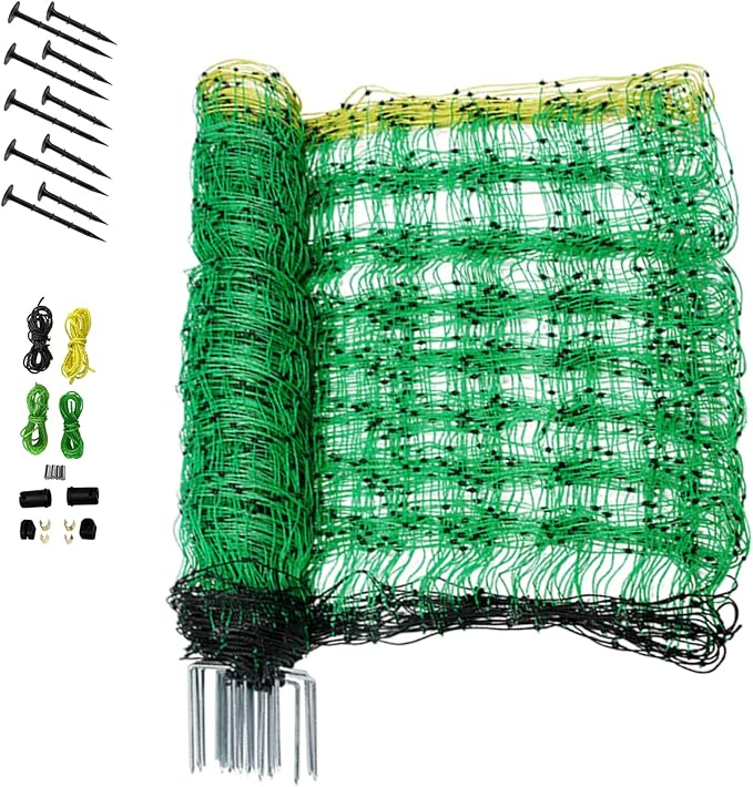 Electric Fence Net/Double Pointed Sheep Netting Fence with 3' Height x 164' Length, Green