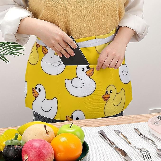 Server Waist Aprons Waitress Unisex Chef Works Half Apron with 3 Pockets
