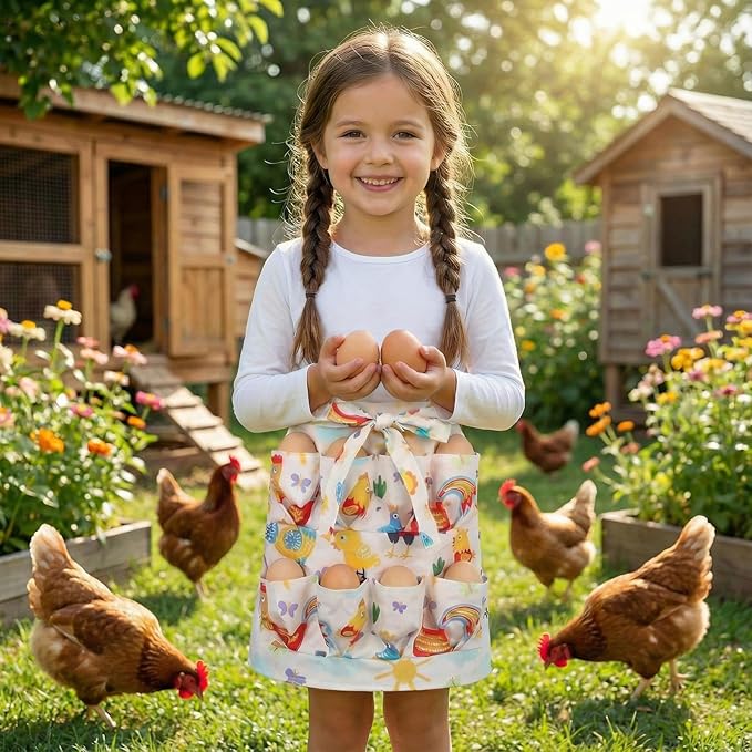 Goaste Egg Collecting Apron for Kids, 8 Pockets Child Egg Holding Apron, Chicken Egg Gathering Apron, Farmhouse Egg Baskets Holder Apron for Hen Duck Goose Eggs Housewife Kitchen Parent-Child Activity