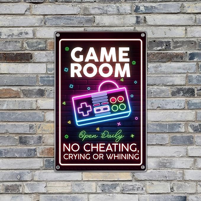 Neon Game Controller Wall Art Room Metal Sign For Teenage Boy Bedroom Nursery Playroom Decoration 8 x 12 Inch Kitchen Vintage Metal Home