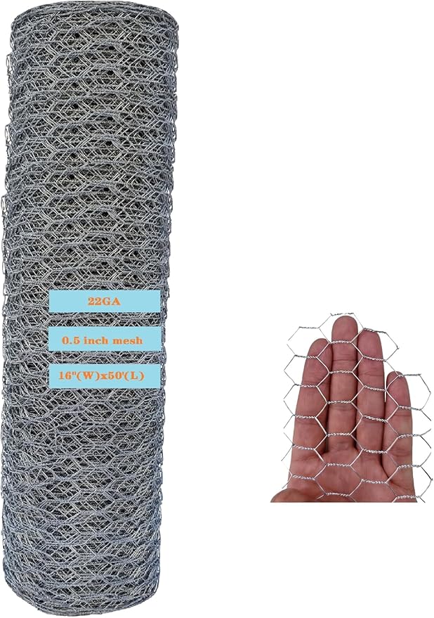 22GA Galvanized Hexagonal Poultry Netting Chicken Wire 16 inches x 50 feet x 1/2 inch Mesh for DIY Crafting, Pet Cages, Edge Fencing, Lawn Netting