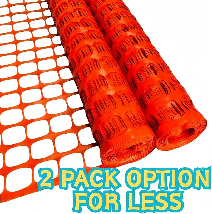 PotatoLife Plastic Mesh Fence Safety Fence, 4'x100' Roll with 100 Zip Ties, Resuable Temporary Netting for Garden Fencing, Construction, Snow Fencing, Animal Barrier, Poultry, Deer, Patio, Orange