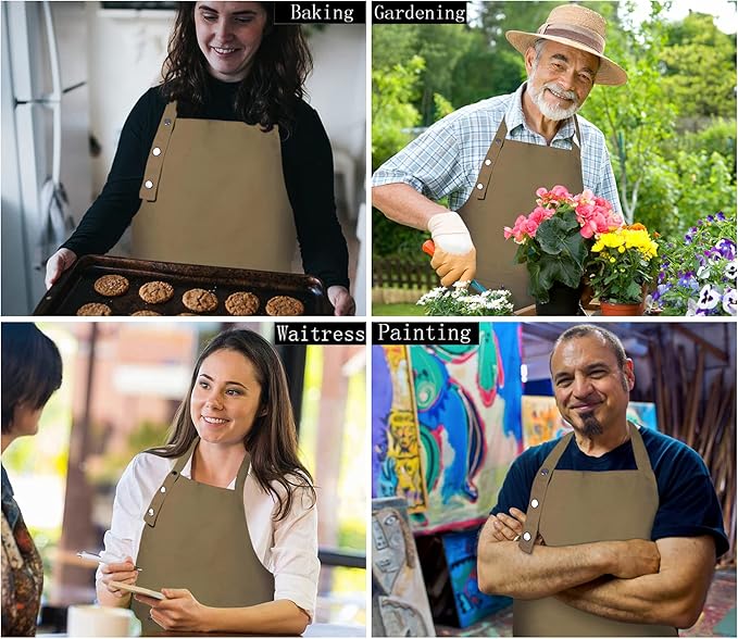 Adjustable Button Apron for Women Men Artist Painting Pottery Garden Cooking Kitchen Chef 3 Pockets Waterproof M-XXL