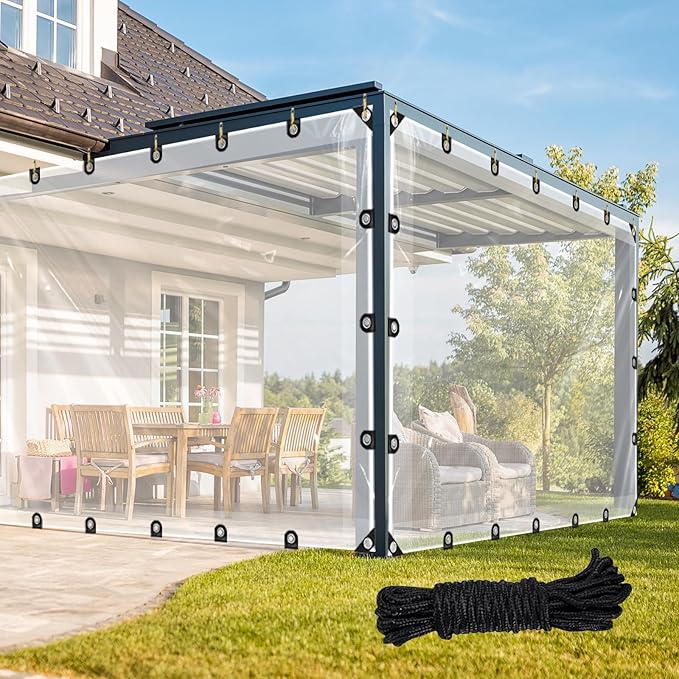Clear Tarp,4.5x6.2 ft Clear Tarps Water Resistant with Reinforced Edge, 8Mil Transparent Tear Resistant Water Resistant PVC Vinyl Tarp Enclosure for Patio,Greenhouse Outdoor