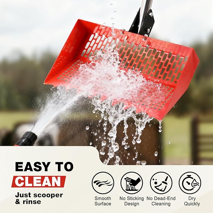 Lineslife Chicken Poop Scooper for Sand & Rake 2-in-1, Metal Chicken coop Scoop with 35 to 76" Adjustable Aluminum Alloy Handle, Litter Scooper Sand Sifting Shovel Chicken Coops/Animals House