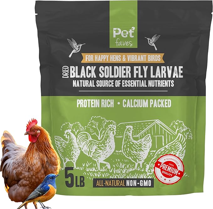 Premium Dried Black Soldier Fly Larvae for Chickens, High Protein Chicken Feed - All-Natural, Non-GMO Treat for Feather Growth and Immune Support - Ideal for Chickens, Ducks, and Quails - 5lb