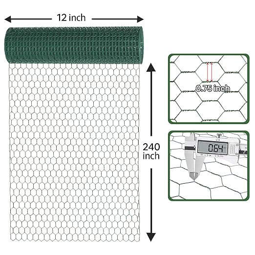 Chicken Wire for Floral Arrangements, Garden Poultry Netting 18 × 240 Inch Galvanized PVC Coated 0.75in Hole Size Hexagonal Wire Garden Fence for Chicken Coop Barrier Rabbit Cage,Green