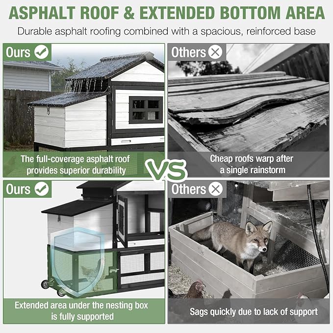 Chicken Coop with Run Large Hen House on Wheels Chicken House Poultry Cage with Nesting Box, Leakproof Pull-Out Tray, Waterproof Roof for 3-5 Chickens (Black, 72.3" L x 26" W x 39.4" H)