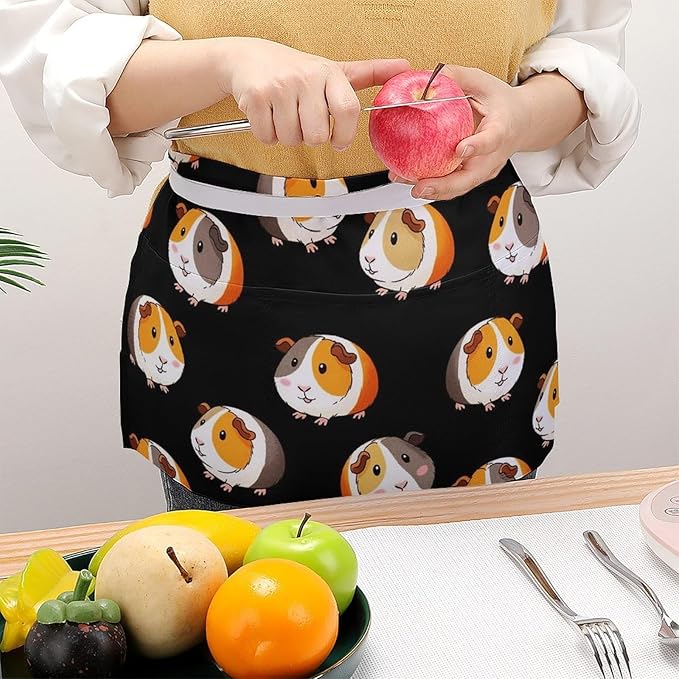 Unisex Apron for Cooking Server Waitress Half Waist Apron with 3 Pockets