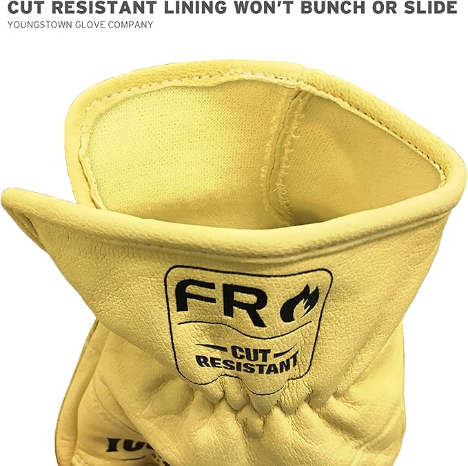 Youngstown Glove Leather Ground Utility Gloves for Men - Kevlar Lined - Cut, Puncture, Flame Resistant, Arc Rated, - Tan, Medium