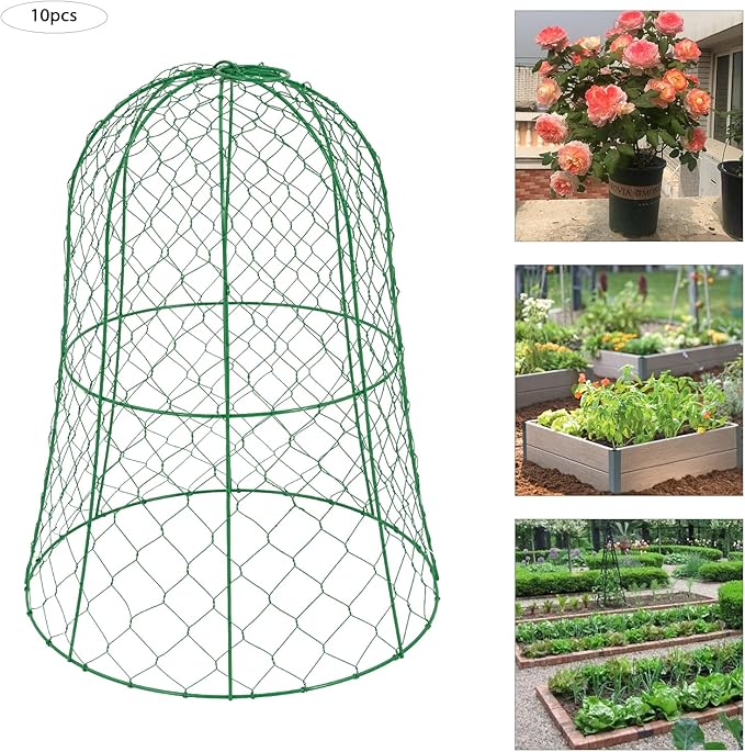 YIYIBYUS Garden Chicken Wire Cloche, 12.99" Diameter x 15.75" Height Plant Protective Covers Metal Cage Plant Protector Cover for Gardens, Parks, Yards, Balconies, Farms (10pcs, Green)