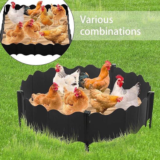 20er Set Adjustable Chicken Dust Bath Tub with 4 Fixed Stake 37.4'' Dia x 5.5'' H, Bottomless Design Round Coop,Adjustable Chicken Coop Cleaner Container