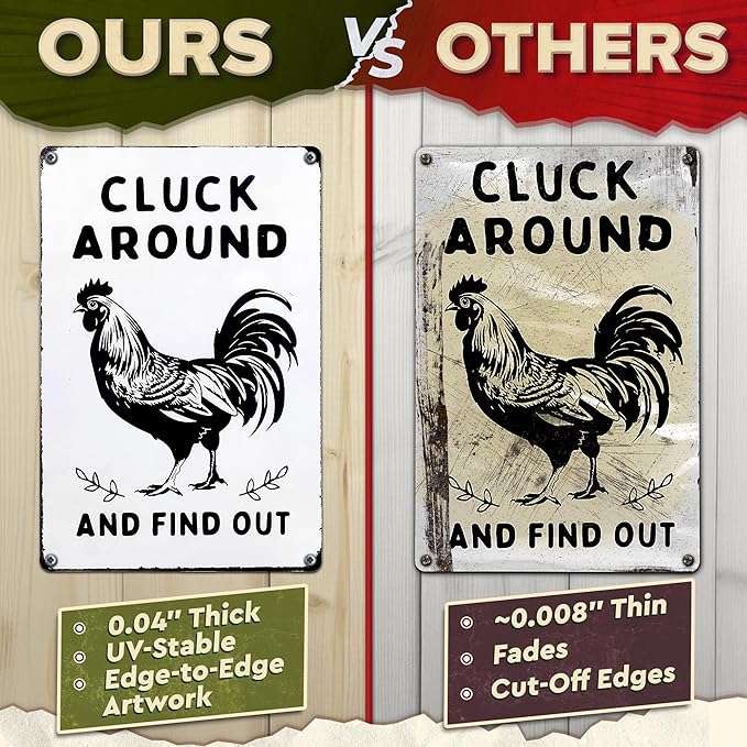 Humorous Chicken Coop Sign – 12 x 8 inch Rustic Tin Rooster Decor for Barn or Kitchen, Farmhouse Metal Sign, Country Farm Decorations Indoor or Outdoor