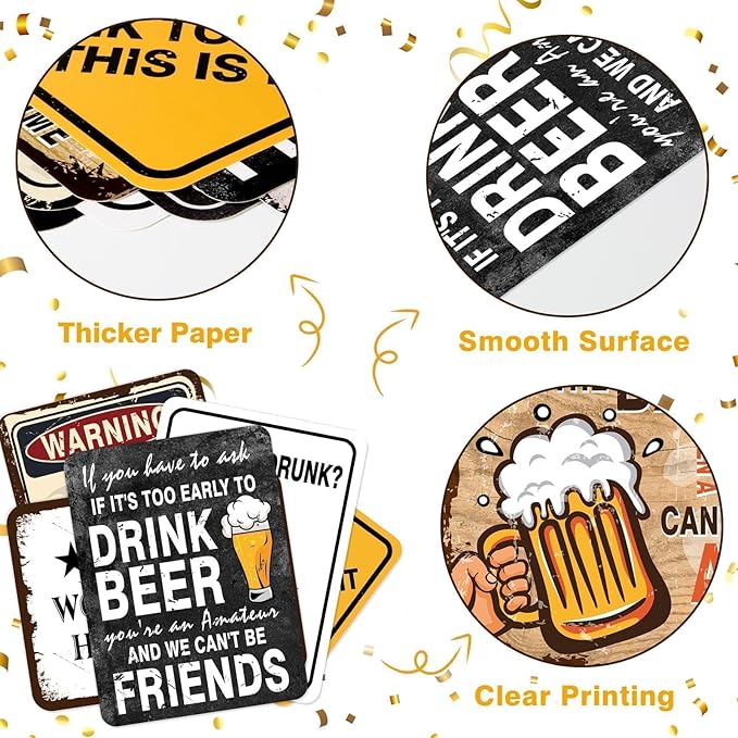 WERNNSAl Beer Party Decorations - 9 PCS Vintage Beer Birthday Decorations for Men Women Cheers and Beers Party Decorations Funny Alcohol Party Signs for Home Bar Man Cave Wall Decor