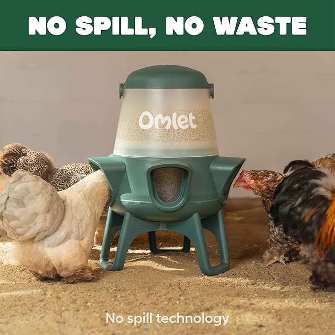 Omlet No Waste Chicken Feeder | No Spill Poultry Feeder | BPA Free 5 Anti-Bully Ports | Easy to Clean | Feeds 6 Hens for 7 Days | 12lb