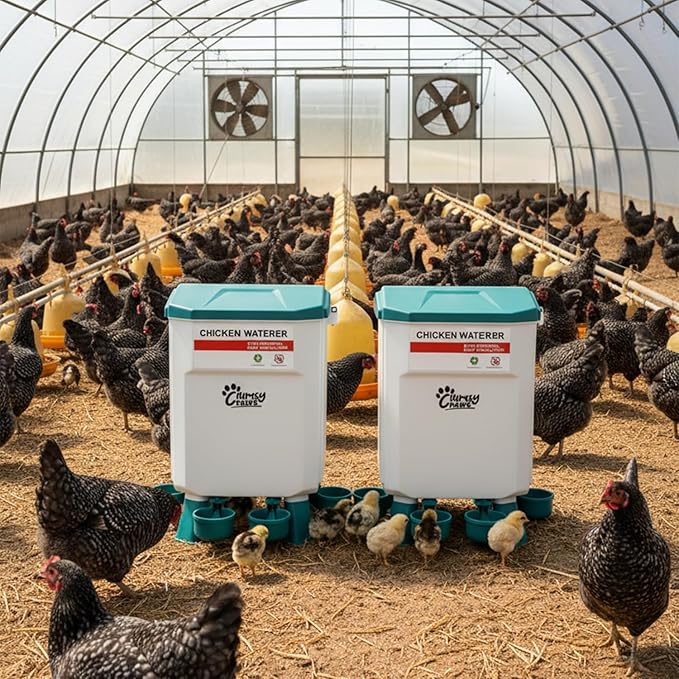 Automatic Chicken Feeder and Waterer Set, Adjustable 3 in 1 Poultry Feeder with Short & Long Legs & Hanging Hook, 7L Chick Waterer & 17.6lb Chick Feeder, No Waste Design for All Poultry Sizes