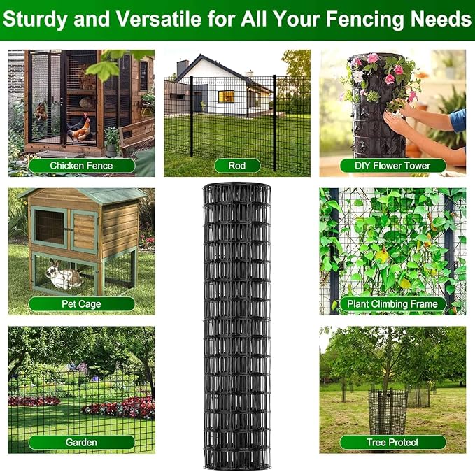 Black PVC Coated Welded Wire Fence 36 Inch x 59 Foot, 2.4" x 2.4" 15GA Garden Wire Fenceing Vinyl Coated Metal Wire Mesh Roll for Yard Vegetable Plant Protection Outdoor Dogs Chicken Poultry Netting