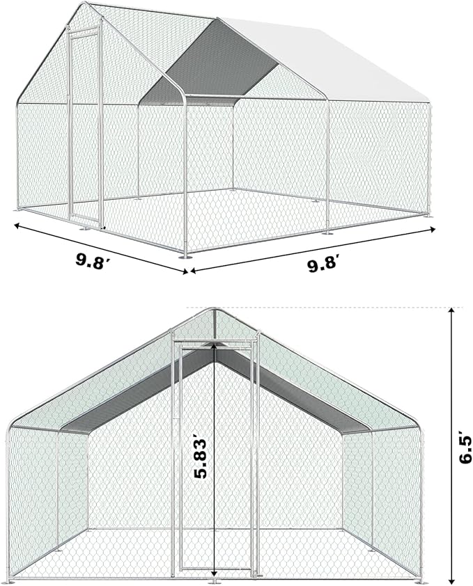 Large Metal Chicken Coop Walk-in Poultry Cage Chicken Runs for Yard with Coverd Chicken Pen for 20 Chickens Duck Rabbit House Outdoor