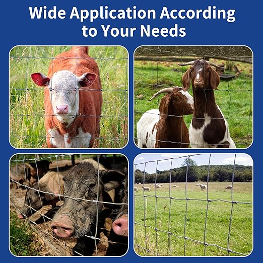 Livestock Fence, 4ft X 164ft Galvanized Wire Field Wire Fencing, Cattle Fence, Deer Fence, Heavy Zinc Coating Farm Fence Used to Hog Goat Fencing for Yard and Field Hog Horse