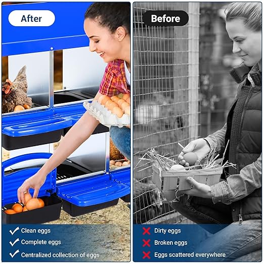 Chicken Nesting Boxes, 6 Hole Metal Chicken Laying Box with with Removable Trays and Roll Out Egg Collection for Chicken Coop, with Metal Bracket, Blue