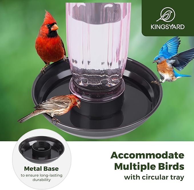 Kingsyard Glass Bird Water Dispenser for Outdoor, 16 Oz, Bird Water Feeder with Metal Hanging for Garden Yard Fence Decoration Hummingbird Cardinal Bluebird Finch, Pink