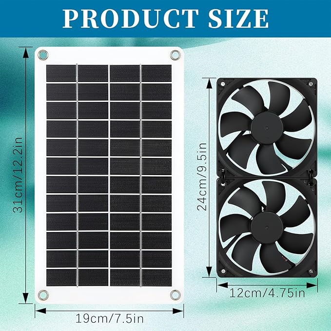 Solar Exhaust Fans Solar Ventilation Fan & Solar Panel with 10W Panel & Double Pack Brushless DC Fans IP65 Waterproof for Greenhouses, Chicken Coops, Attics, Barns, Sheds & Dog Houses (Black)