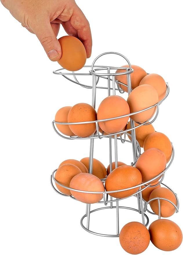 Southern Homewares Egg Skelter Deluxe Modern Spiraling Dispenser Rack Silver