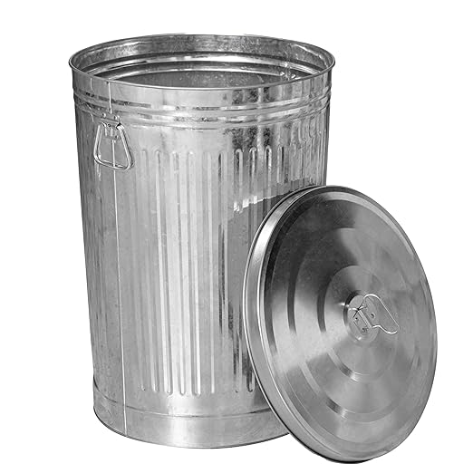 Gardenised Round Galvanized Steel, 26 Gallon Trash Can with Lid - Durable Metal Bucket for Backyard, Lawn, Garden and Yard Use - Weather-Resistant Garbage Can for Indoor and Outdoor, 28-inch