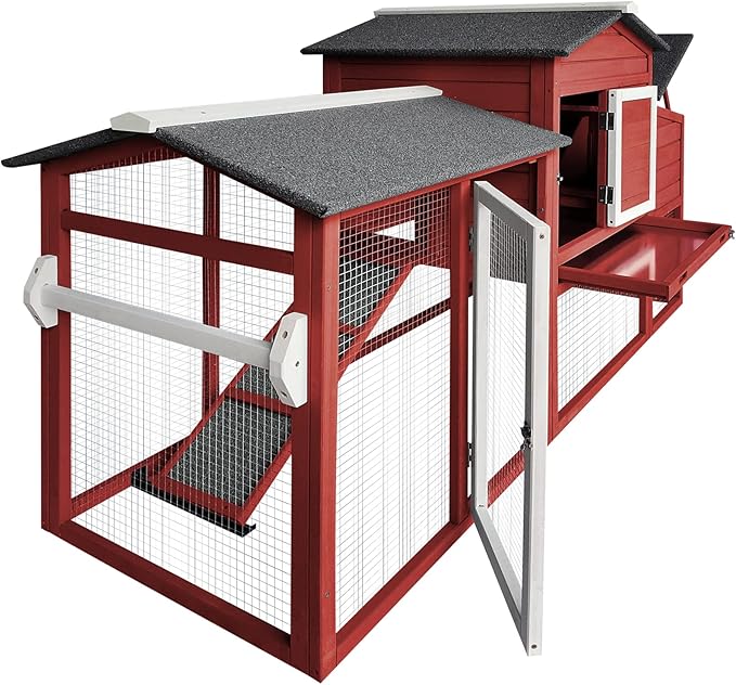 71" Chicken Coop Large Wooden Chicken Tractor - with Wheels Waterproof Outdoor Hen House Poultry Cage Back Yard Chicken Coops with Run, Laying Boxes and Secure Enclosure